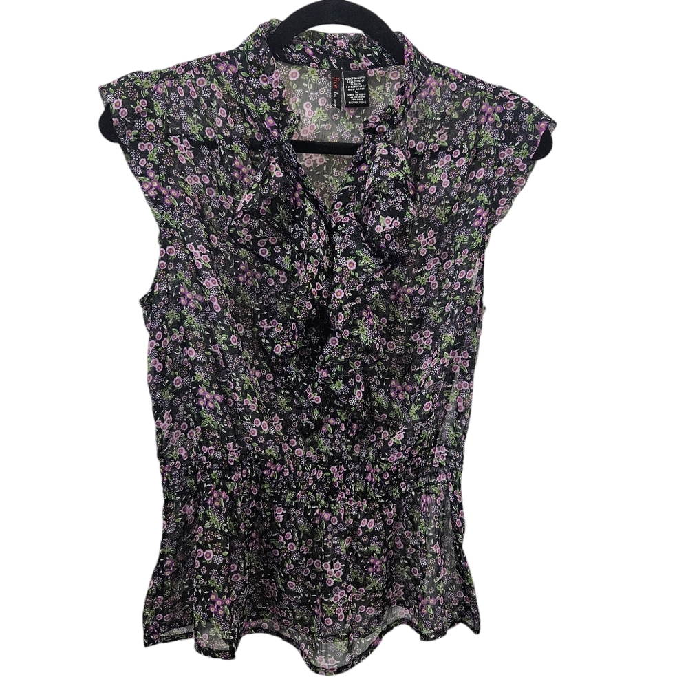 Fire Los Angeles Ruffled Sheer Floral Top Size Large